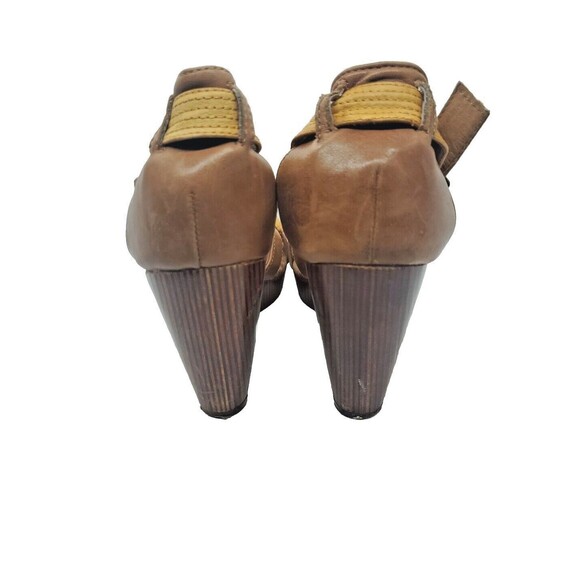 Miz Mooz Women's Size 9  Petra Brown Yellow Leather Peep Toe High Heel Sandals - Picture 7 of 16